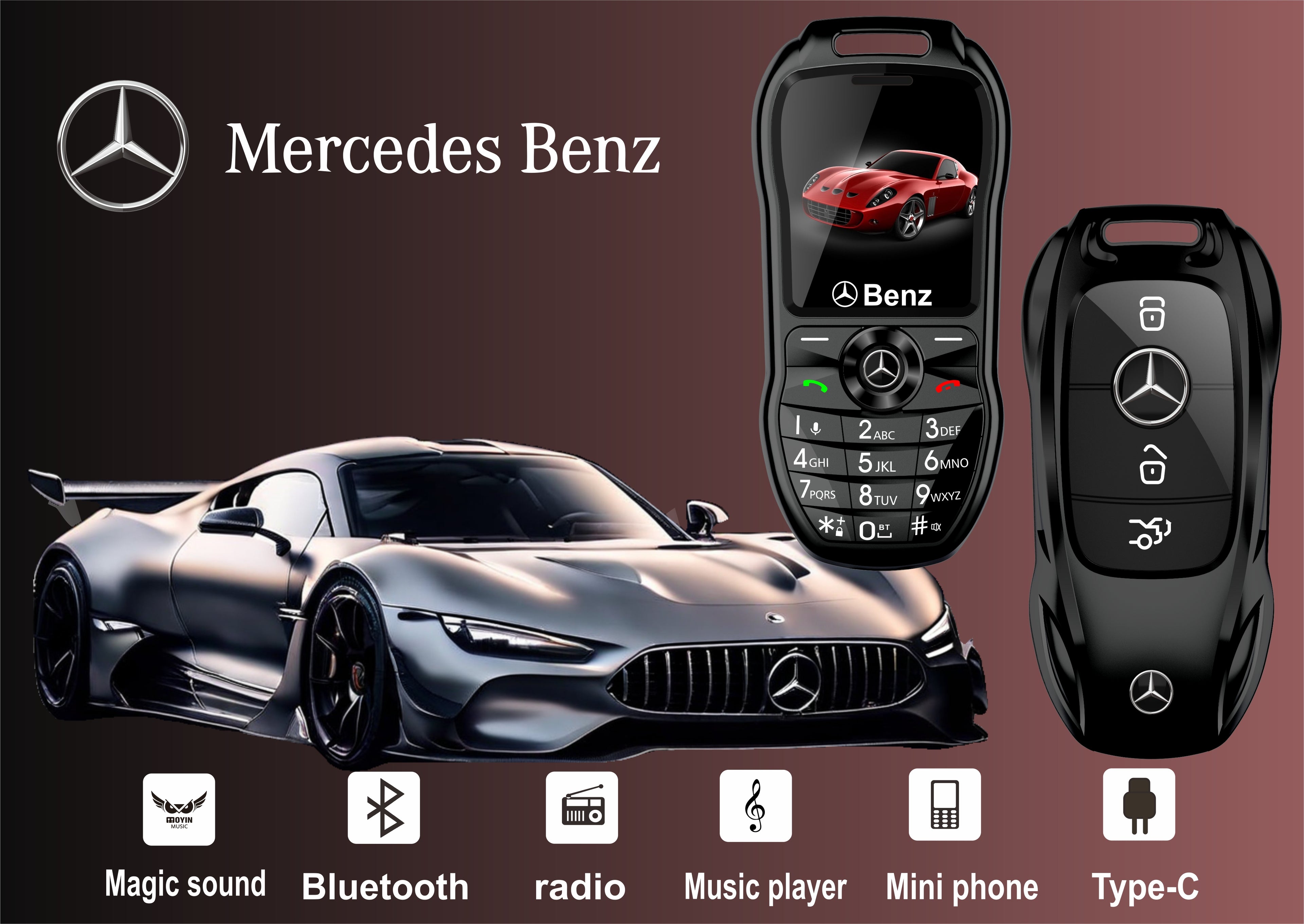 Mini téléphone Mercedes Benz clef de voiture style Double Sim