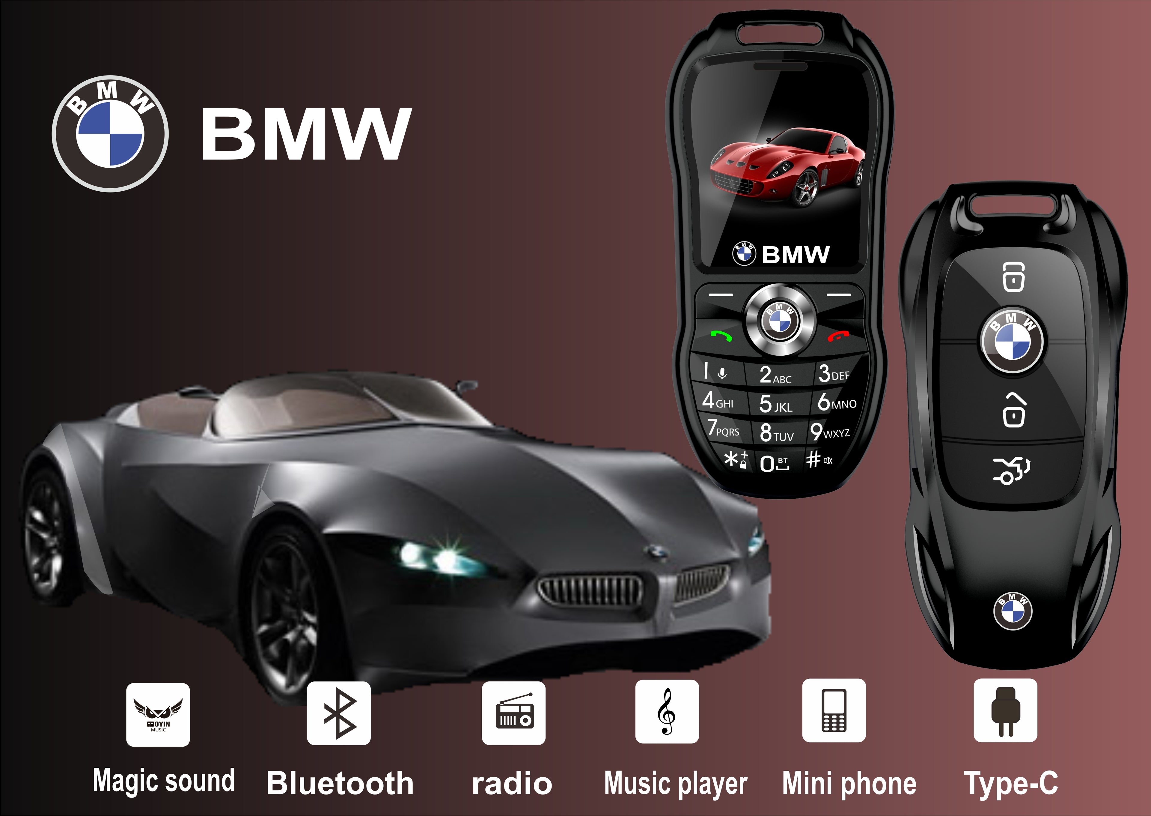 Mini téléphone portable BMW style clef de voiture Double sim