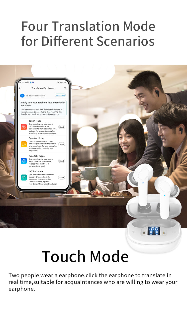 Oreillette Traducteur de langue Bluetooth compatible Ios & Android , 144 Langues B11