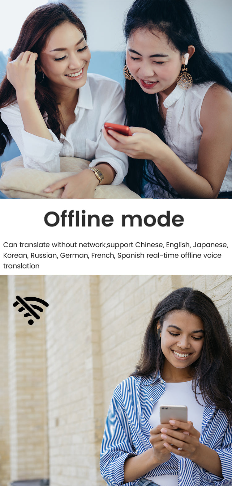 Oreillette Traducteur de langue Bluetooth compatible Ios & Android , 144 Langues B11