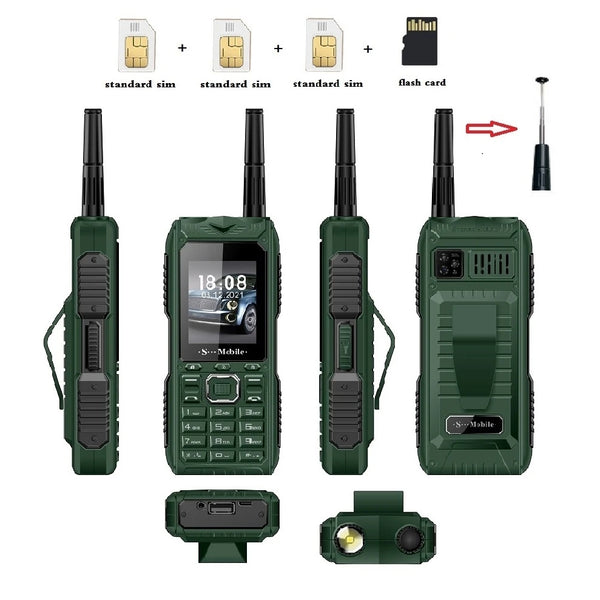 Téléphone Robuste extérieure randonnée 4 sim supporté avec lampes torches