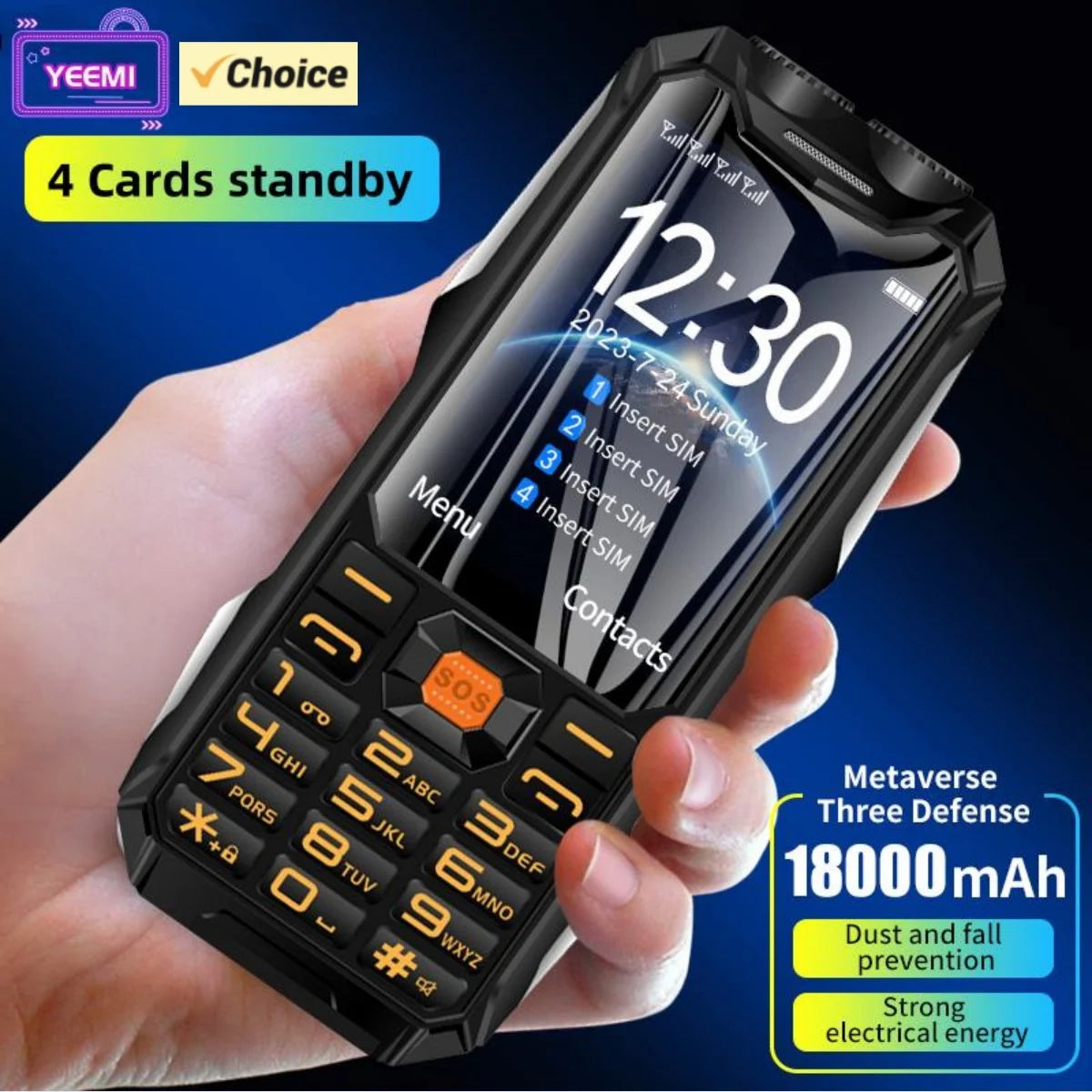 Téléphone anti chute Q9 2G 4 SIM , téléphone randonnée, chantier
