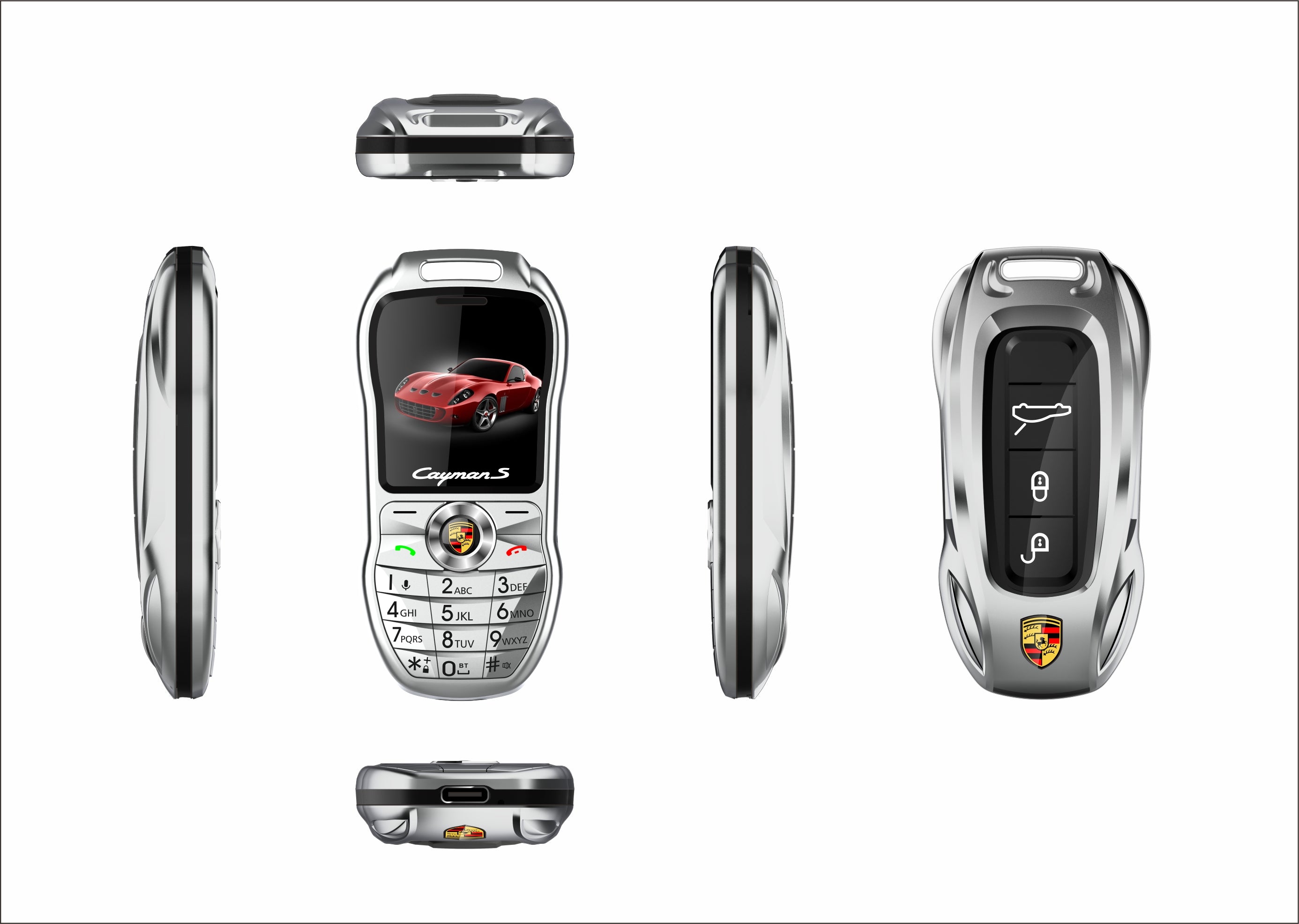 Mini téléphone Porsche Double Sim inspiré clef de voiture