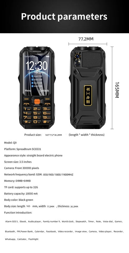 Téléphone anti chute Q9 2G 4 SIM , téléphone randonnée, chantier