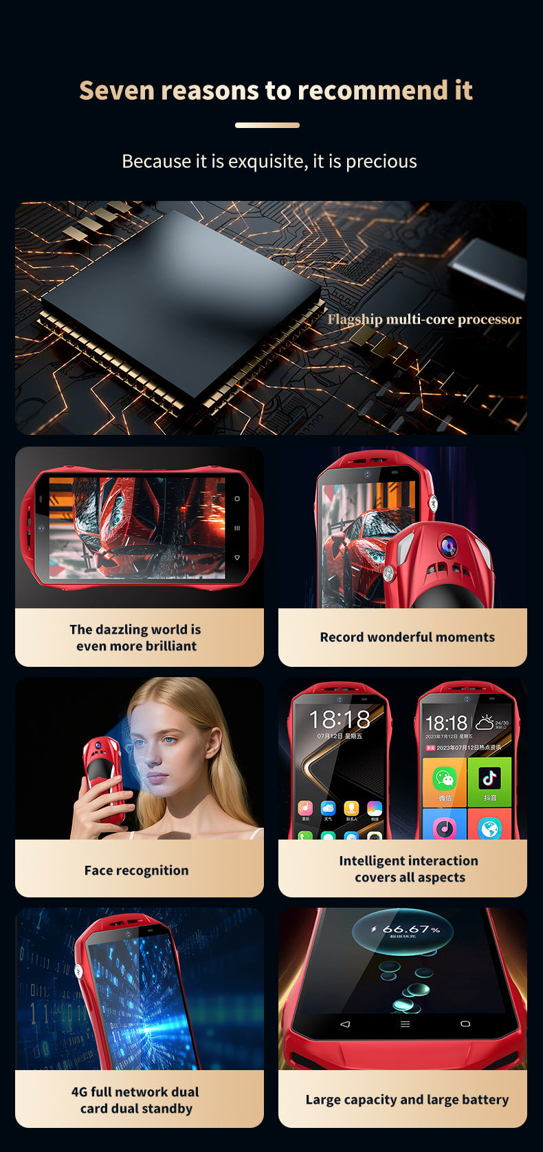 Mini Smartphone voiture de luxe, face id, Double Sim Google Play Store Android 4G