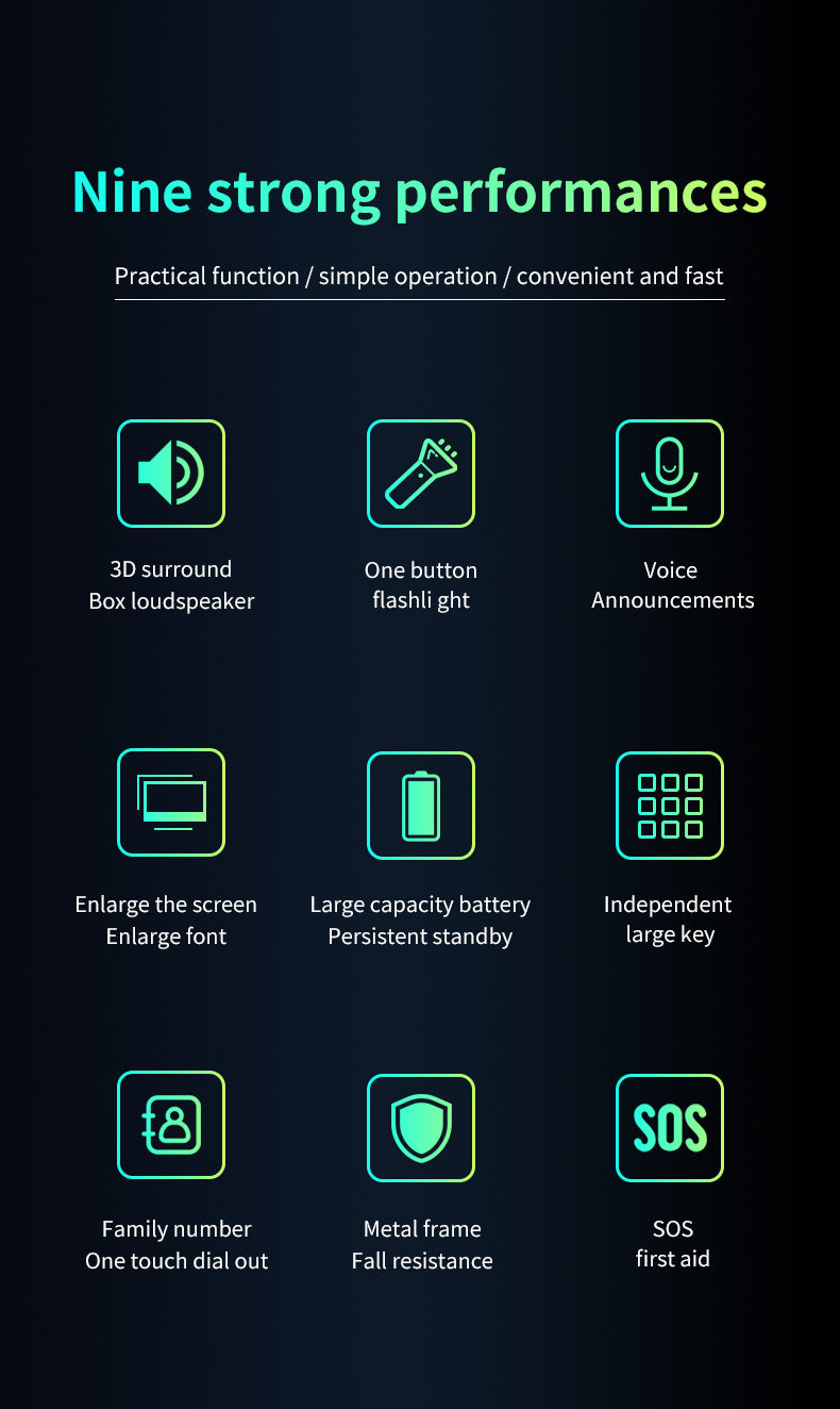 Téléphone randonnée sport Q8 Double Sim, Lampe torche, écran HD Q8