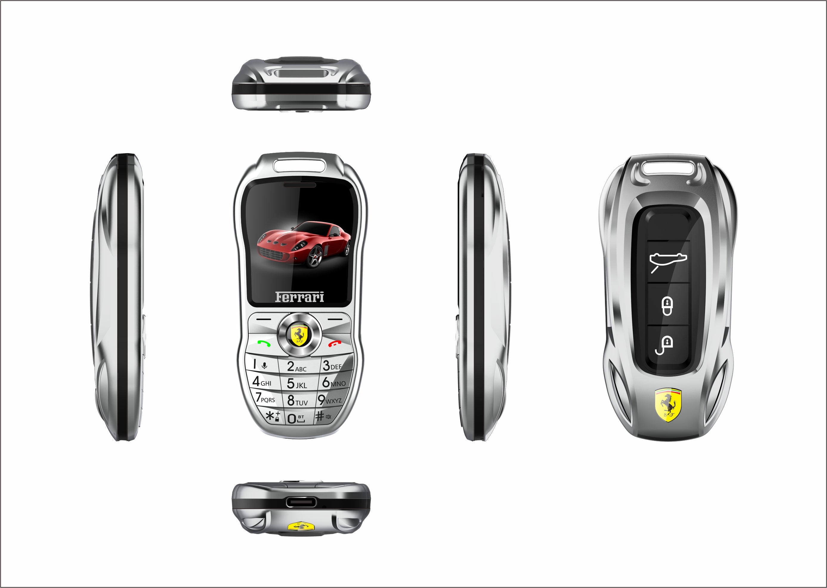 Mini téléphone portable Ferrari style clef de voiture de luxe Double Sim