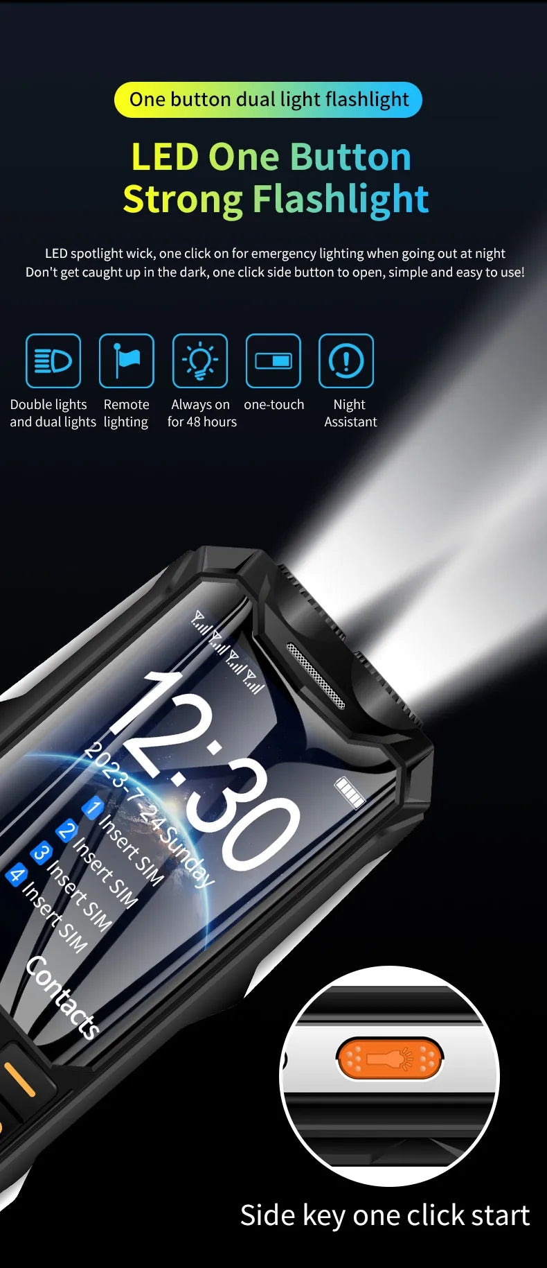 Téléphone anti chute Q9 2G 4 SIM , téléphone randonnée, chantier