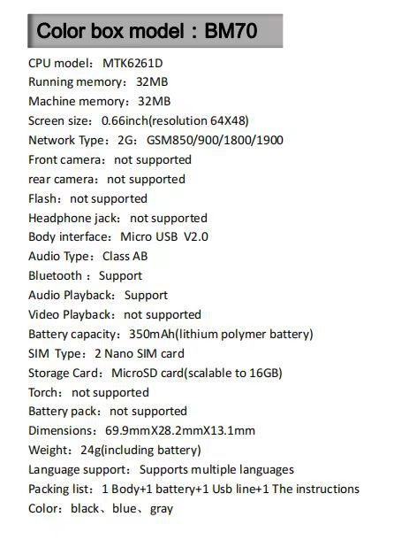 Mini téléphone BM70 0,66 pouce Double Sim Nouveaux modèles 2025