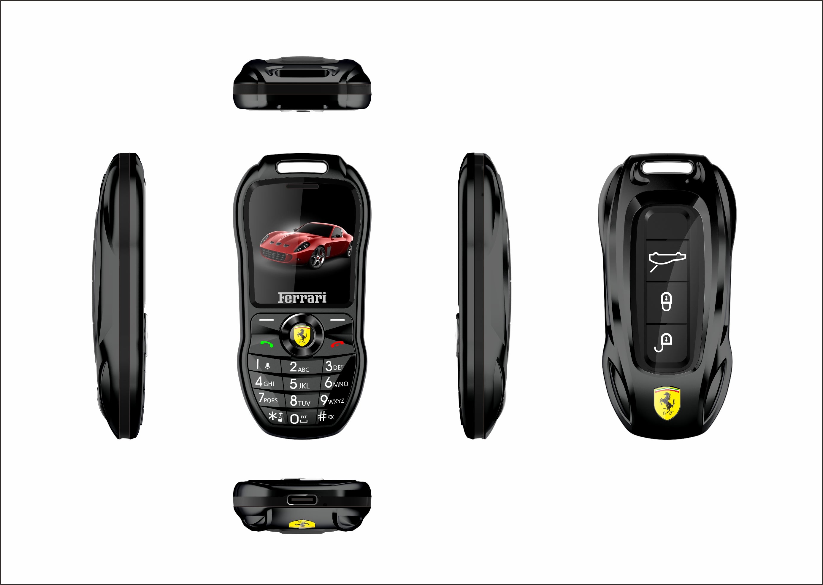 Mini téléphone portable Ferrari style clef de voiture de luxe Double Sim
