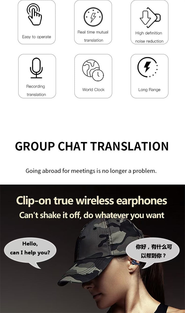 Oreillette IA traducteur de langue Bluetooth sans fil 144 langue Q7