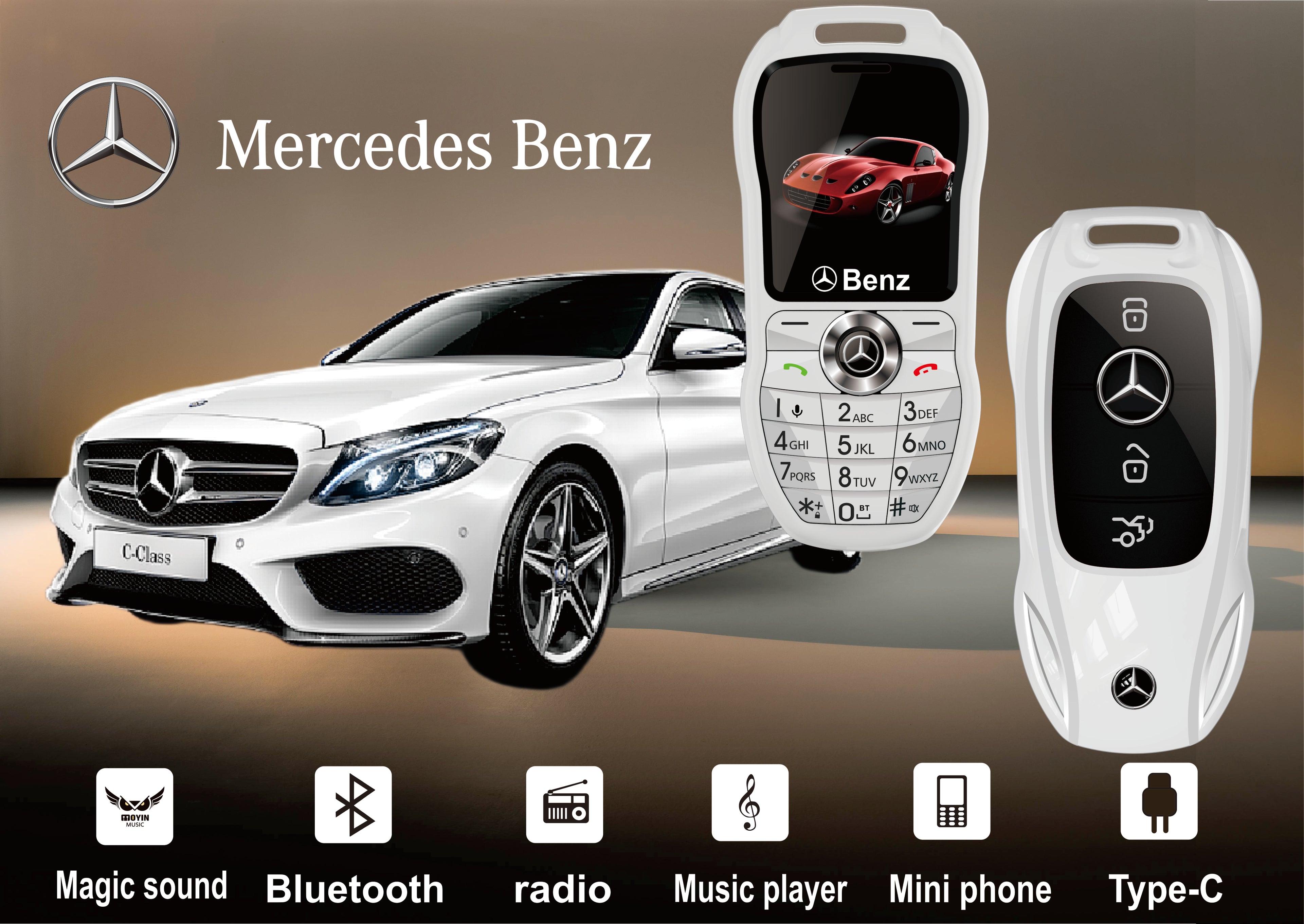 Mini téléphone Mercedes Benz clef de voiture style Double Sim