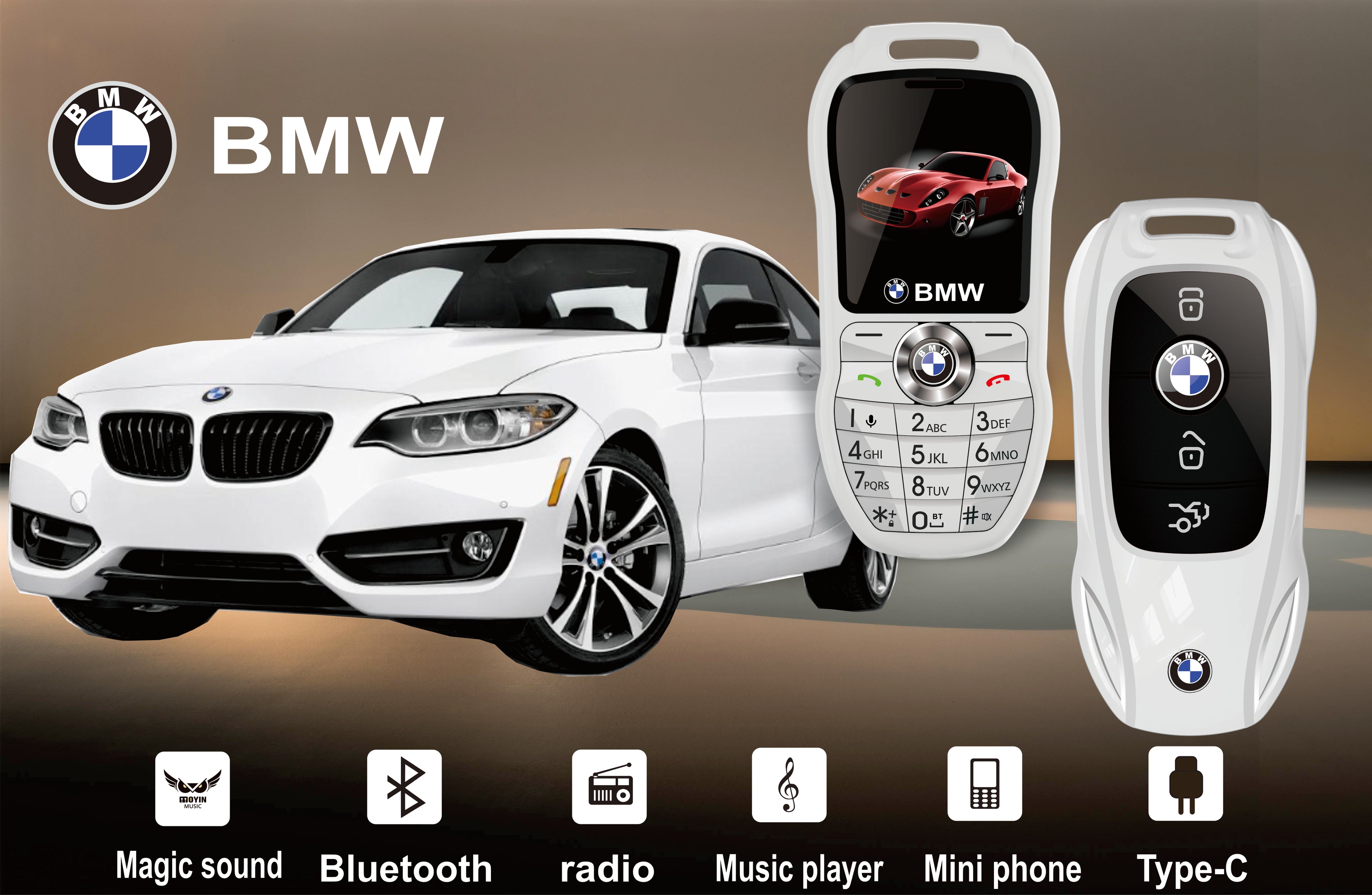Mini téléphone portable style BMW clé de voiture Double sim