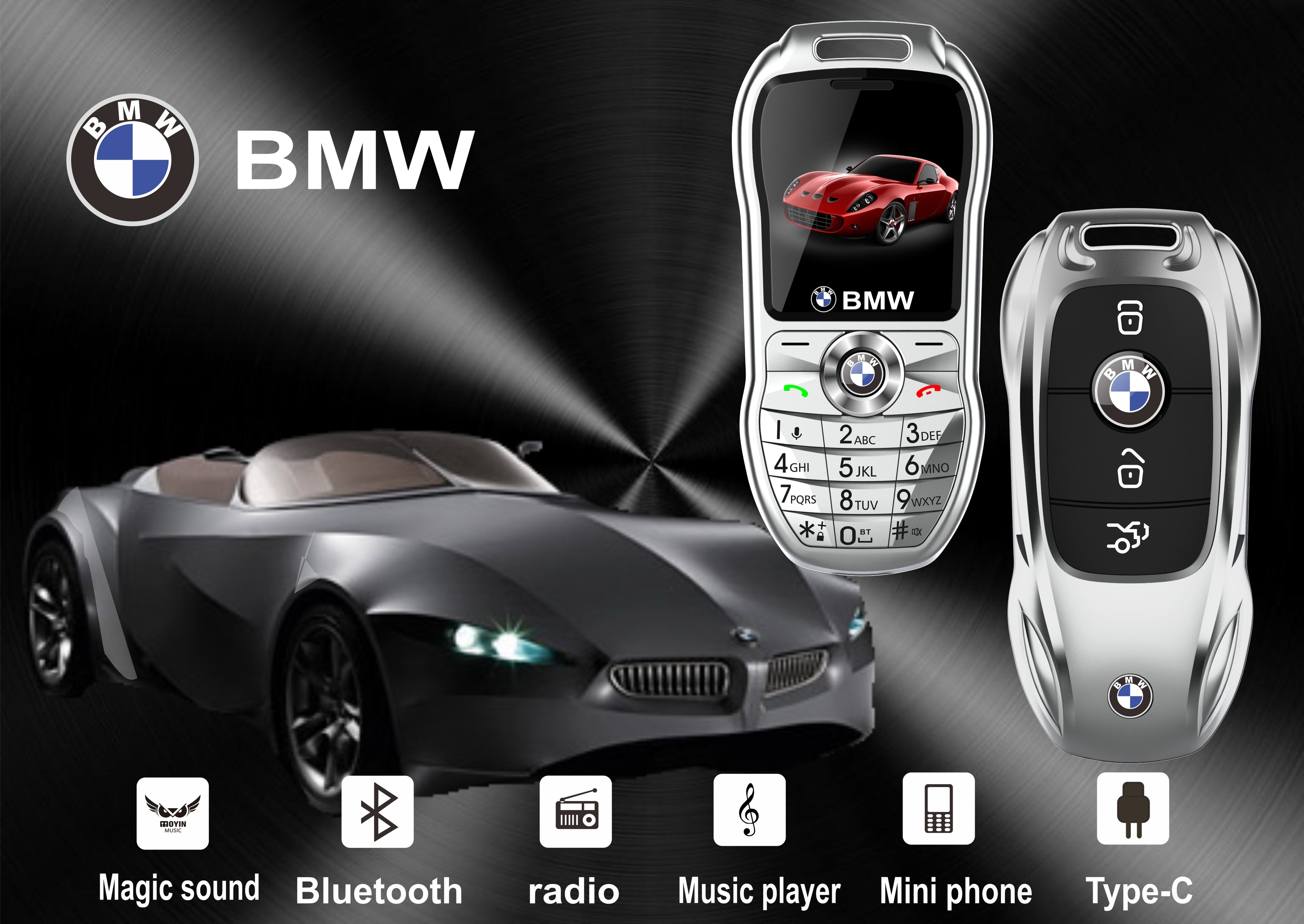 Mini téléphone portable BMW style clef de voiture Double sim