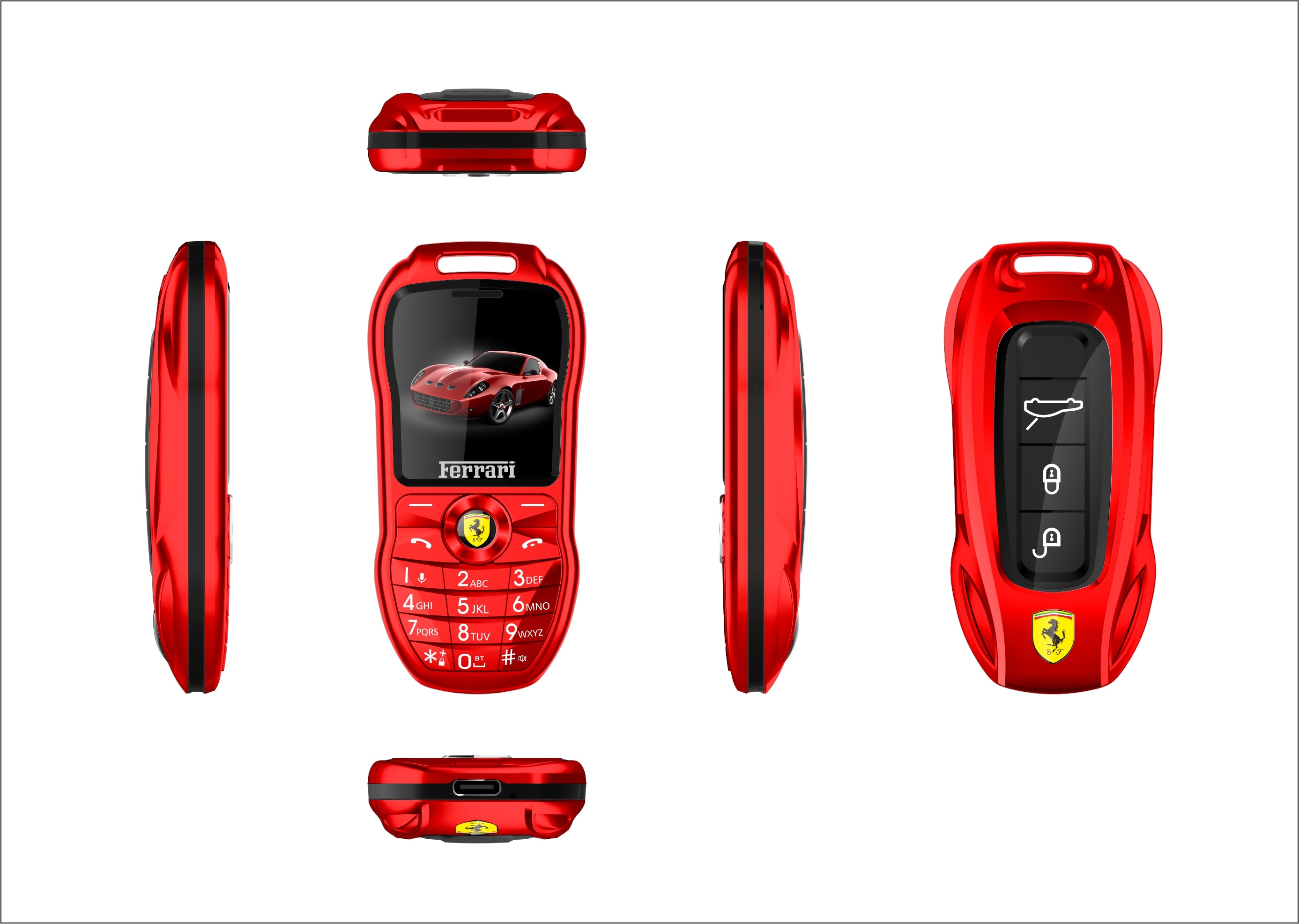 Mini téléphone portable Ferrari style clef de voiture de luxe Double Sim