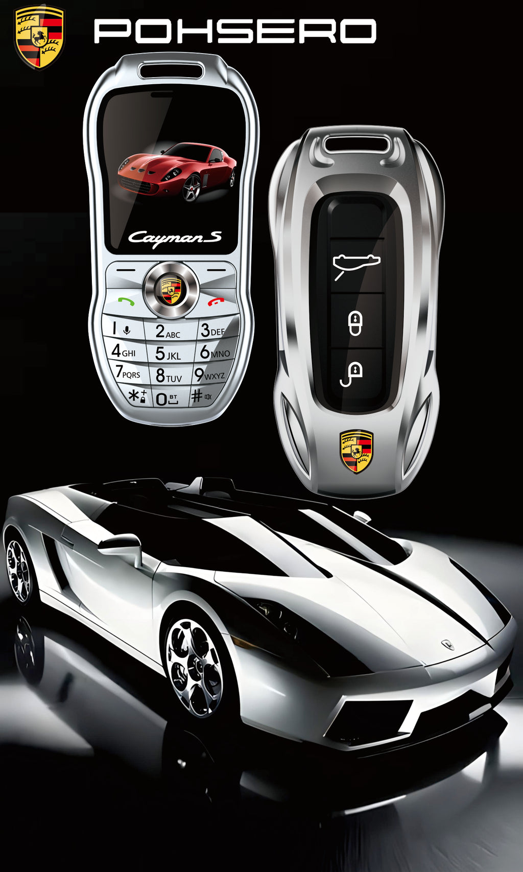 Mini téléphone Porsche Double Sim inspiré clef de voiture
