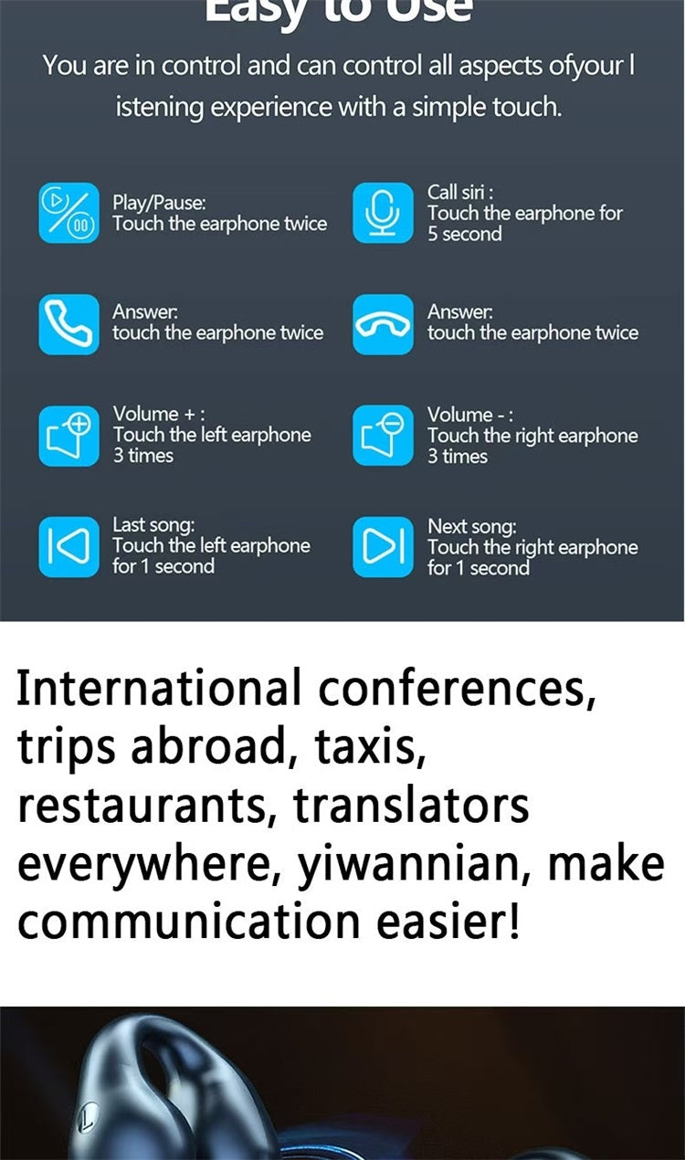 Oreillette IA traducteur de langue Bluetooth sans fil 144 langue Q7