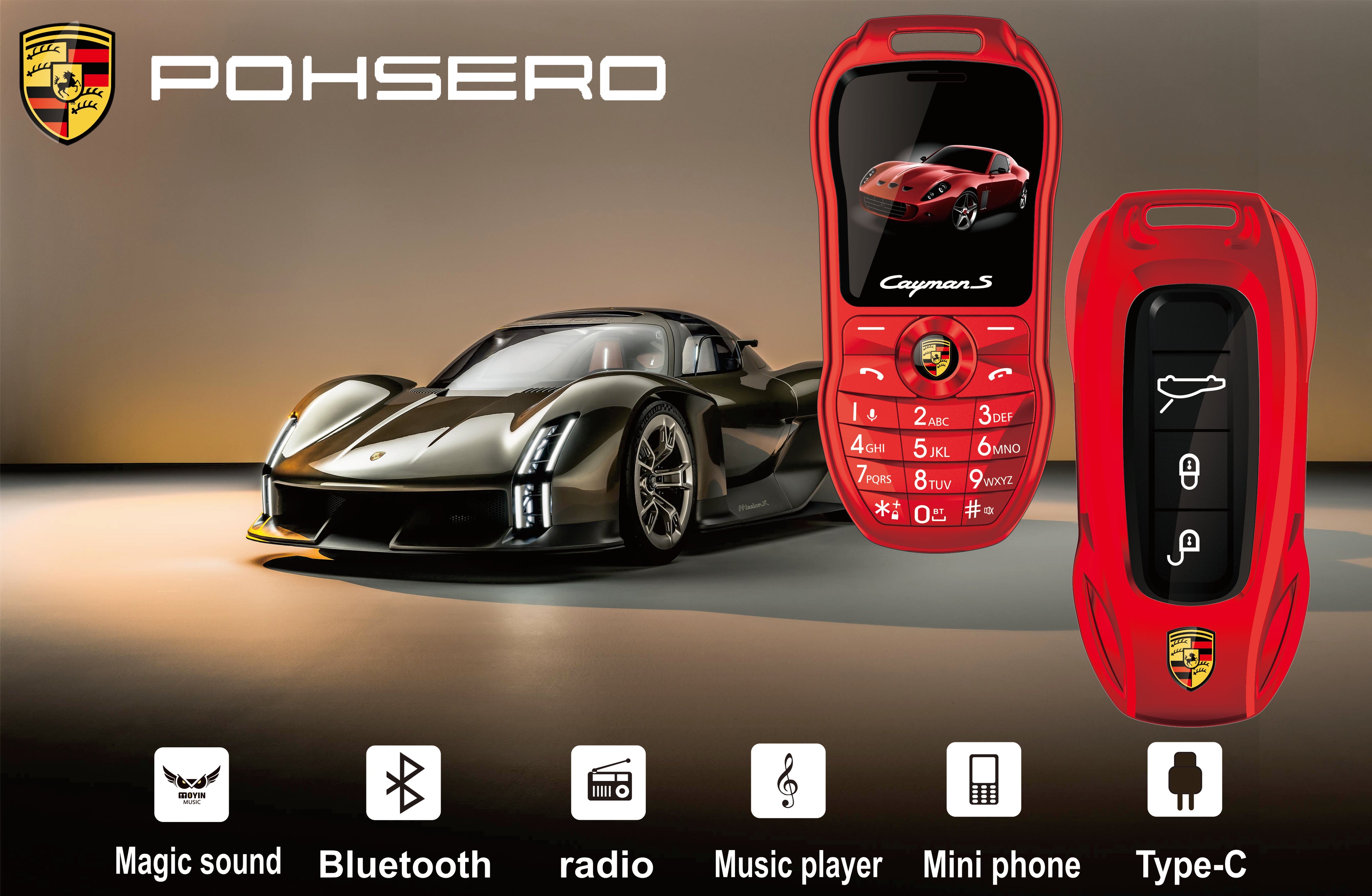 Mini téléphone Porsche Double Sim inspiré clef de voiture