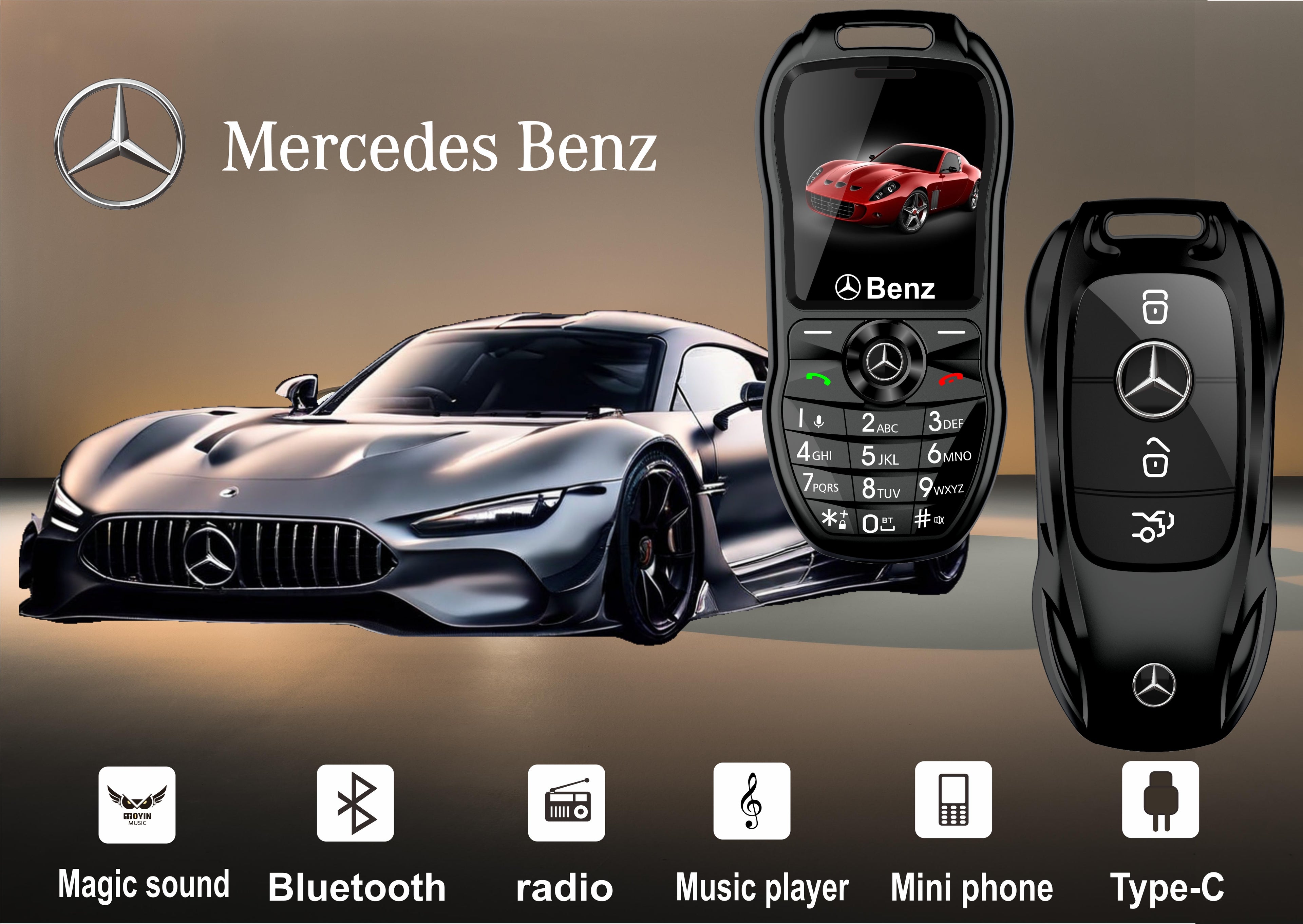 Mini téléphone Mercedes Benz clef de voiture style Double Sim