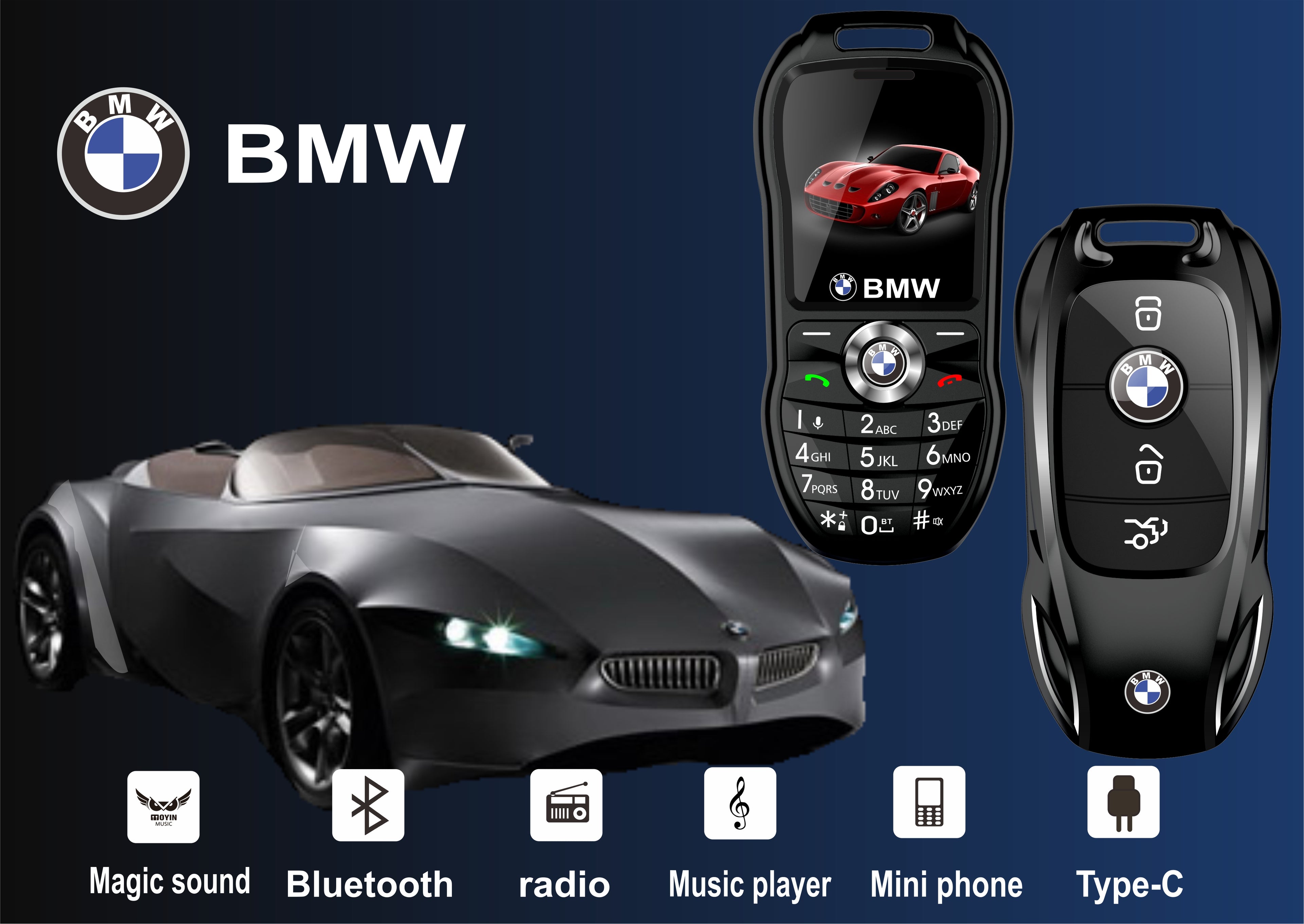 Mini téléphone portable BMW style clef de voiture Double sim