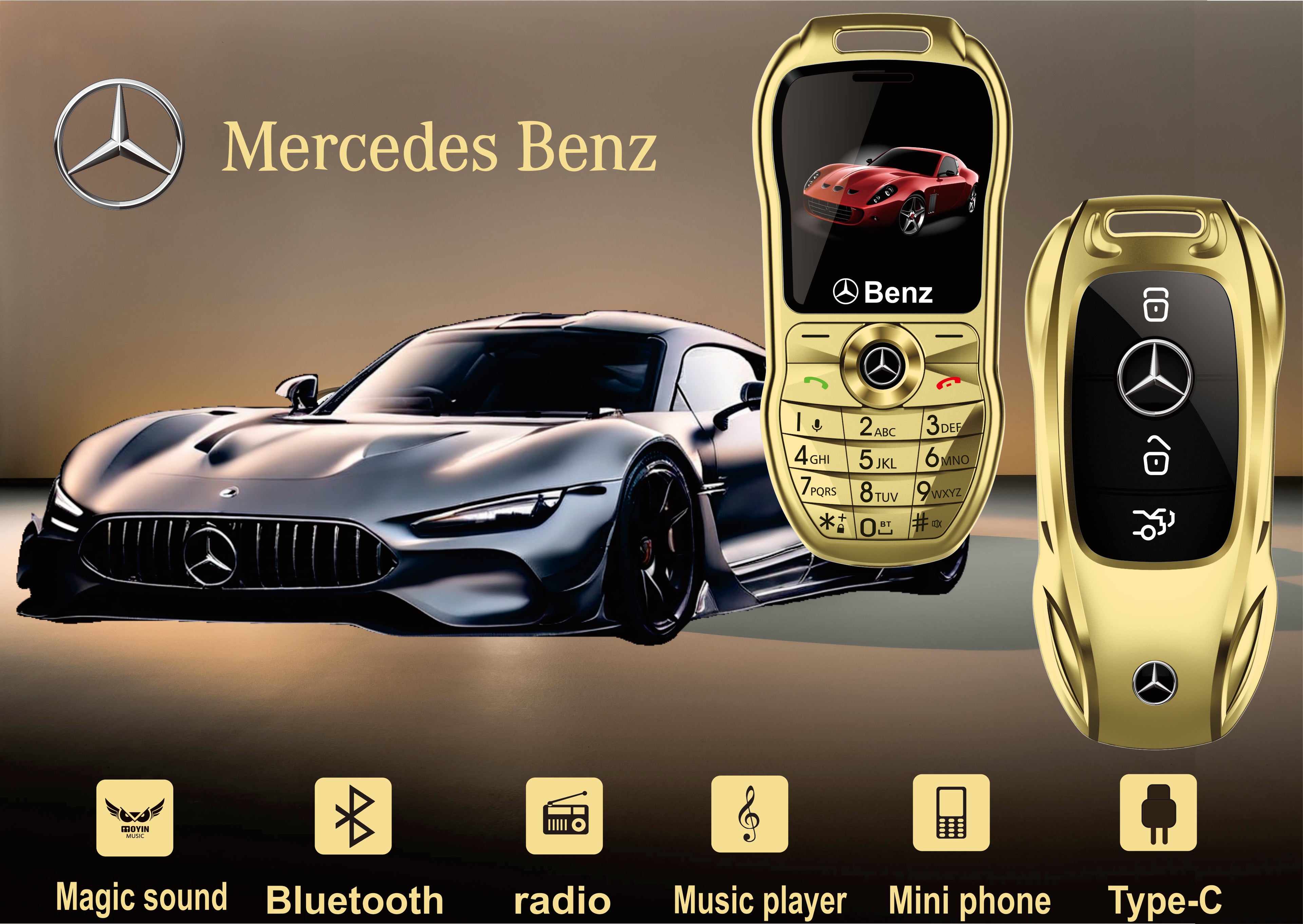Mini téléphone Mercedes Benz clef de voiture style Double Sim