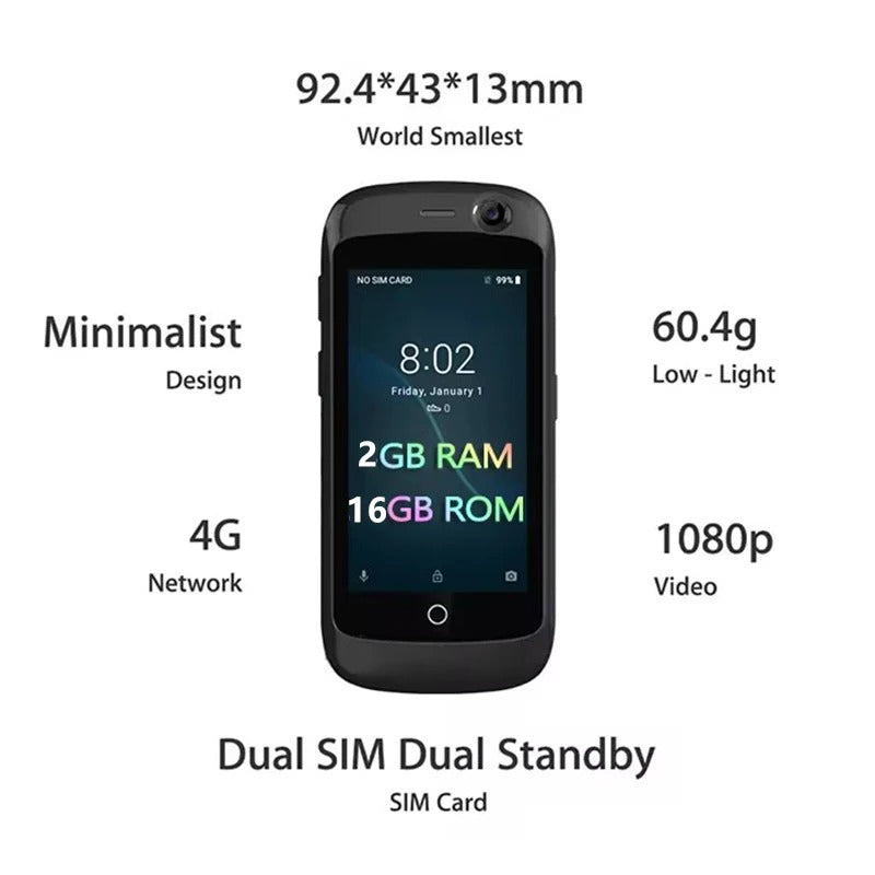 Mini Smartphone Unihertz Jelly pro 4G, 2GB RAM 16GB ROM 2.45 'Android 7.0 8.0MP Quad Core